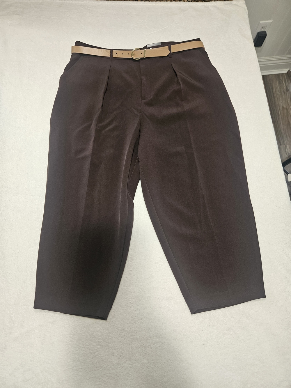 Worthington Brown Cropped Dress Pants with Tan Belt